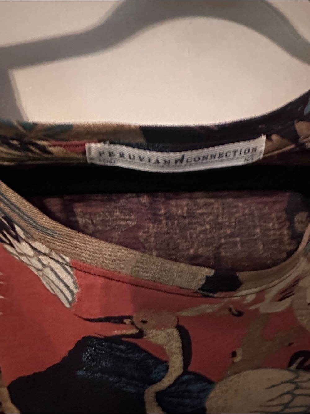 Peruvian Connection Rust, Teal & Gold Floral Crane Short-Sleeve Tee NWOT - Picture 4 of 8